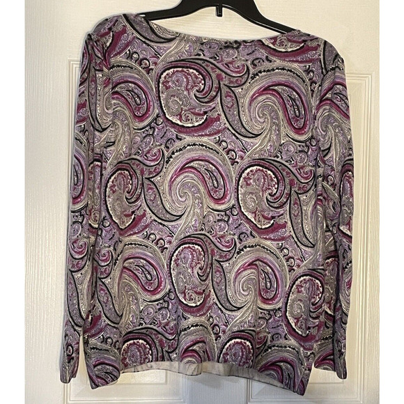 Talbots Sweater Petite 2X Purple Gray Paisley Pure Merino Wool Knit Pullover Top - Picture 3 of 13